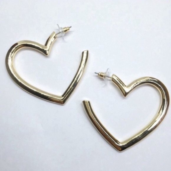 NWOT Anthro BaubleBar Gold Heart Hoop Earrings - Picture 3 of 4